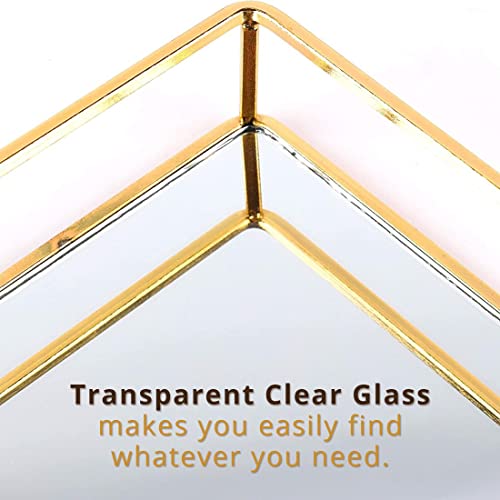 Image of Glass and Mirror Base Jewelry Tray, Mirror Base Vanity Tray, Home Table Decor, Makeup Organizer (Size - 10x8.5x1.5 inches)