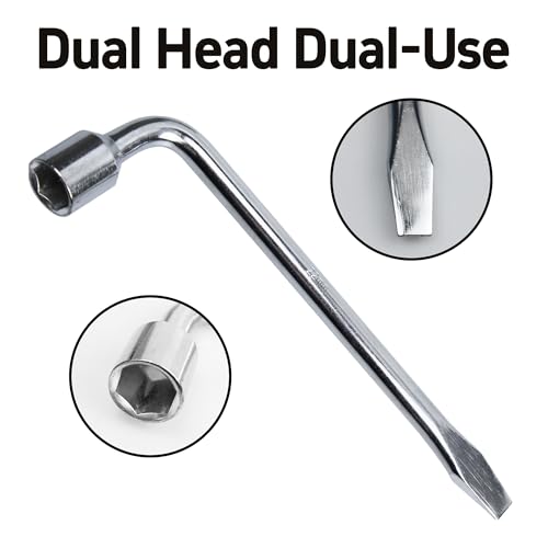 Image of 22mm Car Spare Tire Lug Wrench, Heavy Duty L-Type Tire Steel Tool with Slotted Hex End for Spare Tire Replacement, Car Repair, Maintenance