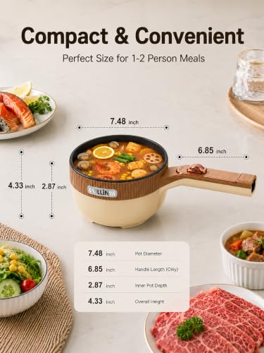 Image of Electric Hot Pot 1.5L Mini Portable Electric Pot Dual Power | Electric Cooking Pot with Saute Frying Functions for Ramen Pasta Steak Eggs Soup for Dorms Small Kitchen Camping RV Travel