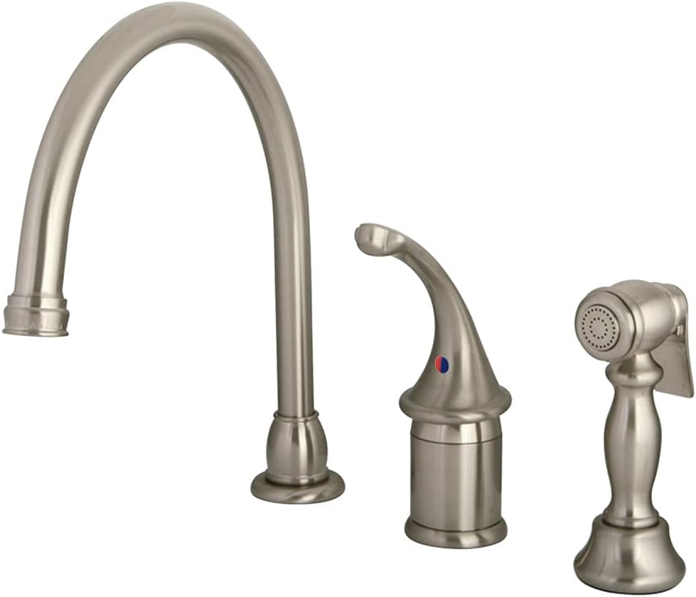 Kingston Brass KB3818GLBS Georgian Kitchen Faucet with Brass Sprayer, 8-3/4-Inch, Brushed Nickel