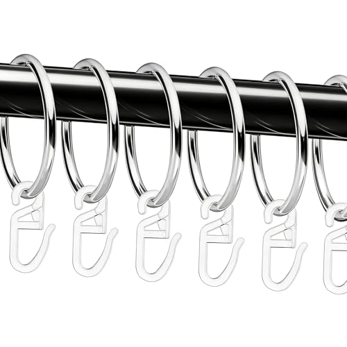 50 Stück Metall Gardinenringe und 50 Stück Kunststoff Gardinenhaken Schwarz Vorhangringe Duschvorhangringe 32 mm Innendurchmesser (Silber)
