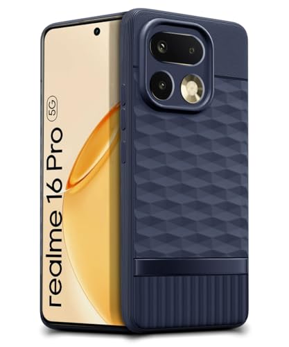 Image of WOW IMAGINE Back Cover for Realme 16 Pro 5G with Hexa Cube Design | Ultra Slim Soft Rubberised Case | Inner Velvet Fabric | Flexible Mobile Case | Camera Protection - Blue