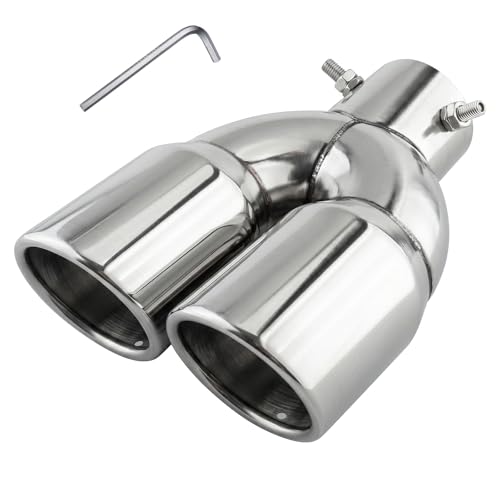 Catekro Embout d'Échappement Double Sortie, 38-54mm Universel Réglable à Visser Sortie Echappement Voiture Robuste En Acier Inoxydable Poli Miroir Embout de...