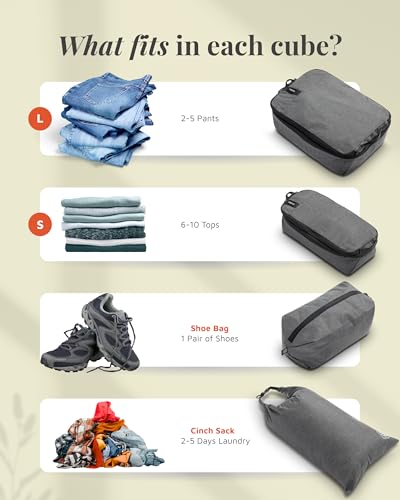 Premium Compression Packing Cubes for Travel, Compression Packaging Cube, Zip Bags Premium 6-Piece Set with laundry bag and shoe bag by TRIPPED Travel Gear (Grey)4