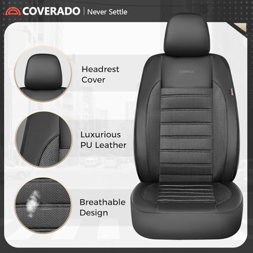 Image of Car Seat Covers Front Seats, Memory Foam Leather Car Seat Covers, Automotive Mesh Seat Covers 2 Pack, Airbag-Compatible, Black Seat Covers for SUV Sedan Truck