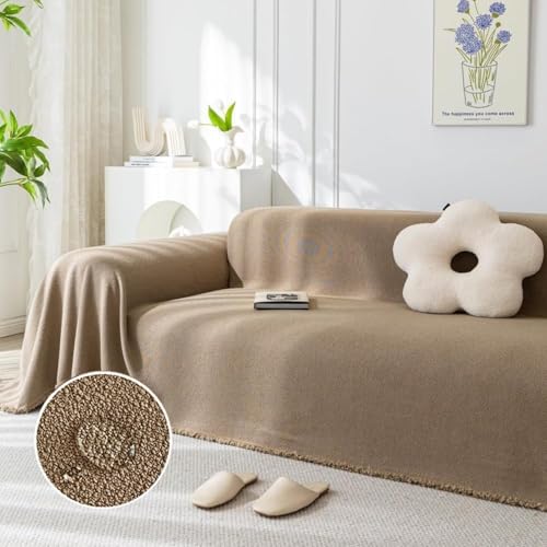 MLordoarf Plaid Canape Grande Taille Crème, Impermeable Chat Anti Griffe Couverture Canape Universelle 1 2 3 4 Places Angle Décorative Housse de Canapé...