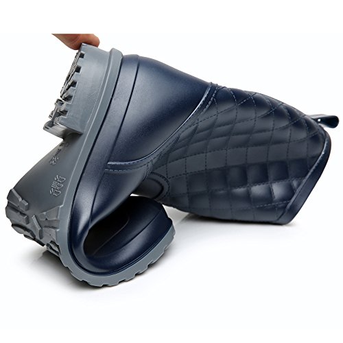 17KM Womens Black Short Anti Slip Rain Boots Mid-Calf Waterproof Rubber Garden Rain Shoes 7 US, Grid Black - Thumbnail 5