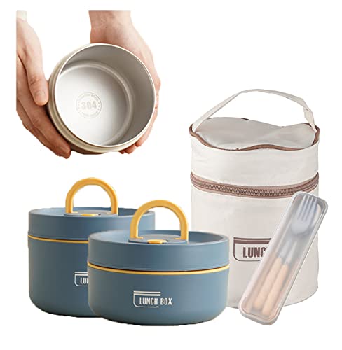 XIRUJNFD 2023 New Portable Insulated Lunch Container Set, Stackable 304 Stainless Steel Food Thermal Bento Box with Thermal Bag, Lunch Box for School Work Picnic Travel (Blue,2 Tier)