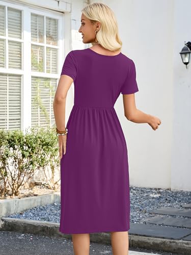 Image of Heymoments Women's Casual Short Sleeve Midi Dress Crewneck A Line Tiered Flowy Loose Travel Long Dresses with Pockets