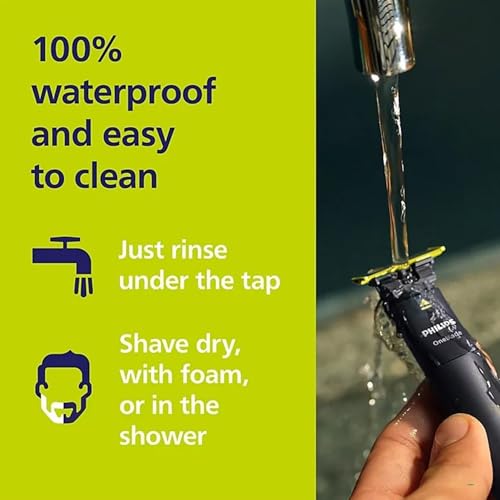 Image of Philips OneBlade Face Hybrid Electric Beard Trimmer & Shaver, Trim Edge & Shave Any Length, Dual-Sided Blade, Waterproof, USB Charging, Includes 2 Stubble Combs (1mm & 3mm)