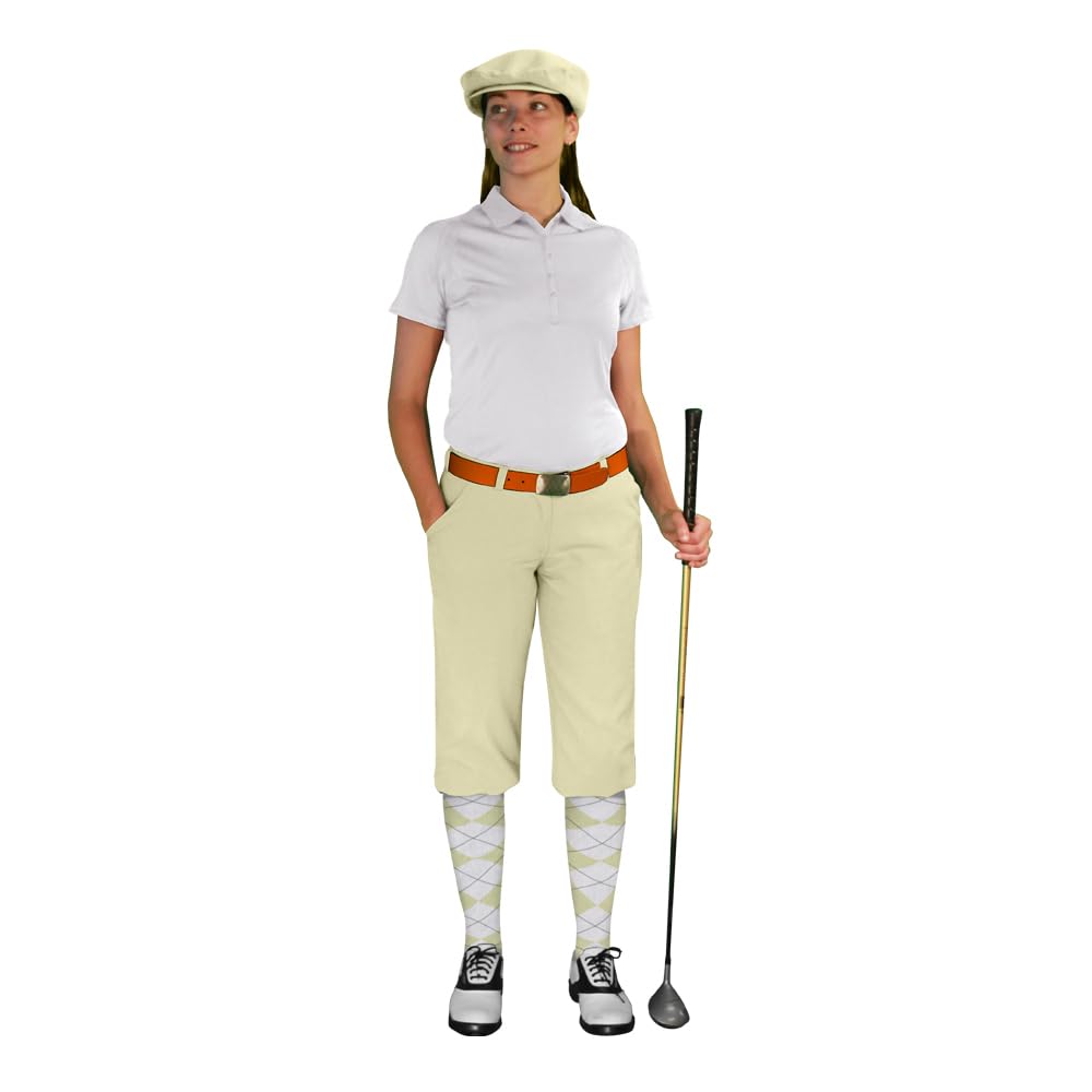 Golf Knickers Ladies Select A Style Outfit - Matching Golf Cap - Natural - Waist 14 - Sock - Natural/White