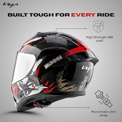 Image of Vega Bolt Bunny Premium Smart Bluetooth Full-Face Helmet - Advanced Safety, Shockproof, Aerodynamic, Comfortable Black RED L