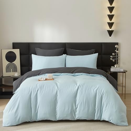 Gezu Bettwäsche 135x200cm Baumwolle Blau Hellblau 2Teilig Einzelbett Oeko-TEX® Standard Zertifiziert Bettwäsche Set Weich Wendebettwäsche Bettbezug 135x200 und 1 Kissenbezüge 80x80 mit Reissverschluss