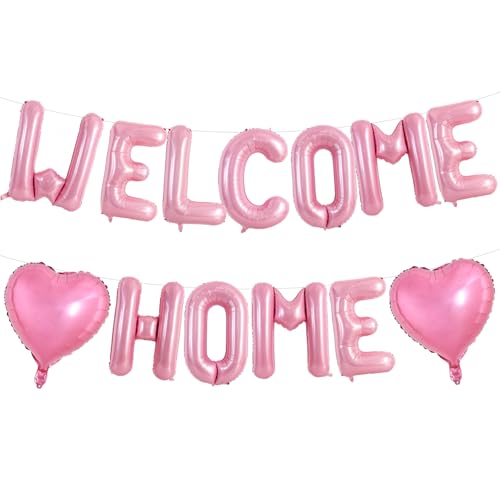 Image of TONIFUL 16 Inch Pink WELCOME HOME Foil Letter Balloons Banner Decorations