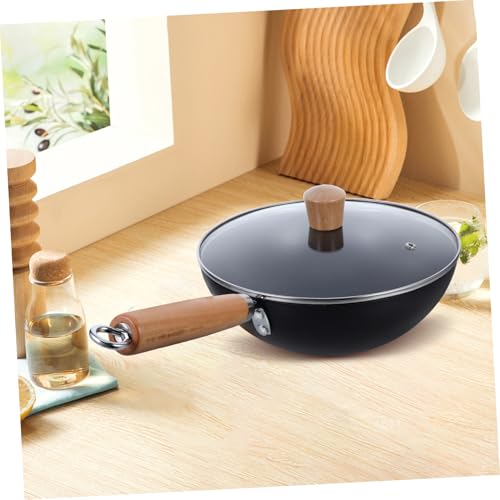 Wok pequeño de hierro con mango de madera antideslizante miniatura 5