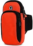 moex Handytasche Joggen für Huawei P9 Sportarmband Handy aus Neopren, Handyhalterung Arm zum Laufen Sport Armband, Laufarmband mit 2 Fächern, Lauftasche Jogging - Orange