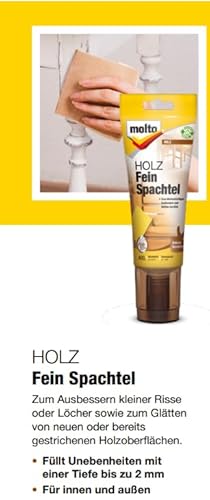 Molto Holz Fein Spachtel, Zum dünnschichtigen Ausbessern und Glätten von Holz, Weiß, 400 g