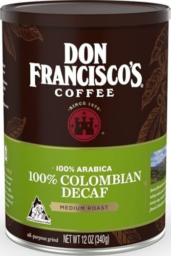 Don Francisco's Premium Decaf Colombia Supremo Ground Coffee: Rich, Aromatic 100% Arabica Beans - Family Crafted Flavored Coffee for a Delightful Morning Brew (12 oz Can)
