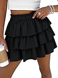 Caracilia Summer Skorts for Women Flowy High Waist Ruffle Tiered Mini Skirts 2026 Casual Beach Vacation Skirt Built-in Shorts Black Medium