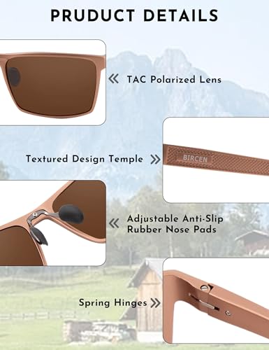Image of BIRCEN Polarized Anti-Glare Sunglasses for Men: Lightweight Metal Wrap around Sun Glasses UV Protection for Driving Fishing