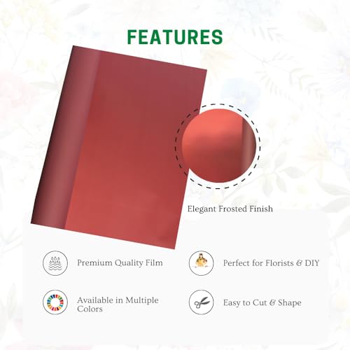 Image of Oasis Frosted Maroon Bouquet Wrapping Roll Premium Korean Style Flower Wrap for Fresh Flowers & Gift Packaging Florist Essential Supplies 60 Micron 25 Meter Long