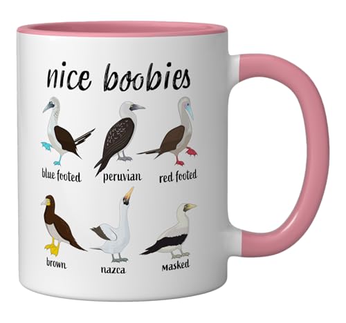 Taza de cerámica rosa y blanca con diseño de pájaros miniatura 2