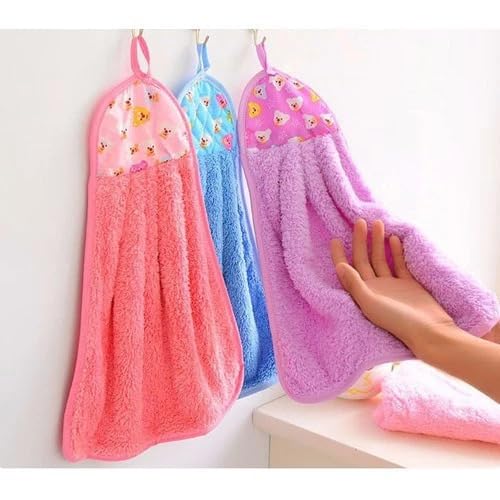 Image of Fezora Microfiber Hand Towels for Home & Kitchen - Anti-Bacterial Hanging Towels for Wash Basin, Soft Lint-Free Napkins for Hand Drying, Dish Cleaning & Everyday Use, Multicolor (Pack of 3)
