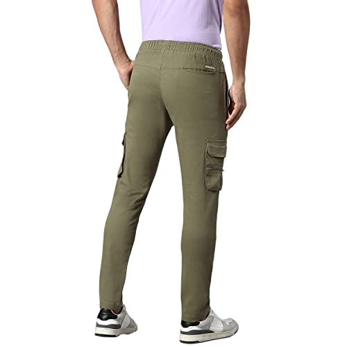 Image of Hubberholme Men's Regular Fit Cotton Trousers, Ankle Length Button & Drawstring Waist Cargo Chinos