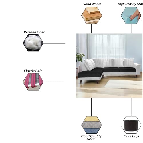 Image of Gratly LHS 4 Seater L Shape Sofa Set for Living Room (Black Grey Colour) Premium Fabric Sofa