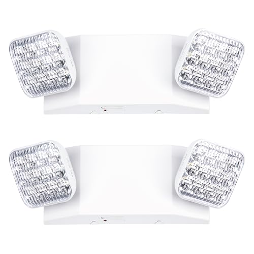 GRUENLICH LED Commercial Emergency Light with Dual Head and Backup Battery, US Standard, AC 120-277V, Hardwired Emergency Light Fixtures for Business Office Power Outages, 2-Pack