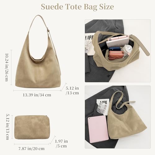Image of Suede Bags for Women Suede Hobo Bag Retro Suede Tote Bag Slouchy Suede Shoulder Bag Crossbody Handbags Suede Purse