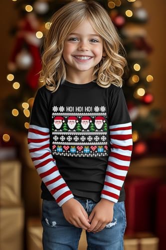 Image of Toddler Boy Girl Christmas T-Shirt Stripe Long Sleeve Tees Ugly Xmas Santa Claus Tops 2-7 Years
