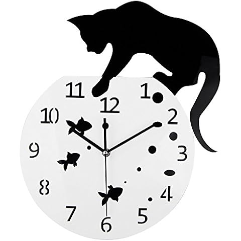 Timelike Fishbowl Cat Clock/Creative Wall Clocks/Home DIY Decoration Watch/Cat on Clock Living Room Mirror 3D Wall Design Cover