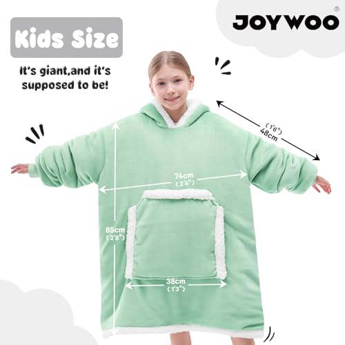 JOYWOO Green Kids Wearable Blanket Hoodie,Oversized Cat lovers Hoodie Blanket for kids & Teens,Birthday Gifts for Girl Boys,Warm Cozy Fuzzy Sherpa Fleece Blanket Giant Pocket Winter Gifts,Sage green