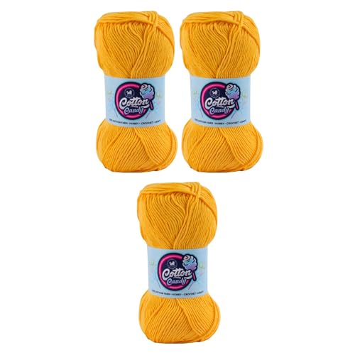 Image of NESTNHAVEN Cotton Candy 100% Cotton Yarn - (100g, 185 Meters) - Luxury Yarn for Crochet, Amigurumi, Embroidery, Toys, Garments, Flowers and Hobby, Projects. (Sunset Yellow) | (300 Gm)