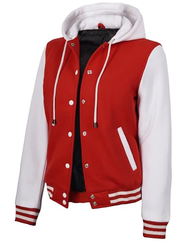Decrum Red Baseball Jacket Women -Womens Letterman Jacket [40113173] | Red & White, M
