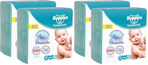 Image of Amazon Brand - Supples Premium Baby Diaper Pants | 44 Baby Diapers | XXXL | 18-35 Kg | 12 Hrs Absorption | Cushiony Cotton Soft Fabric | Phthalates-Free | Triple Leak Guard | 22 Count, Pack of 4