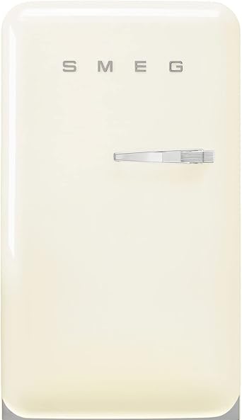 Smeg FAB10 50's Retro Style Aesthetic Refrigerator with 4.48 Cu Total Capacity, 2 Glass Shelves, LED Internal Light, 22-Inches, Cream Left Hand Hinge Made In Italy