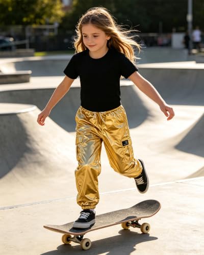 Image of Betusline Girls 2 Piece Summer Outfits,Kids Casual Short Sleeve Crop Top & Cargo Jogger Pants Sets,4T-14Y