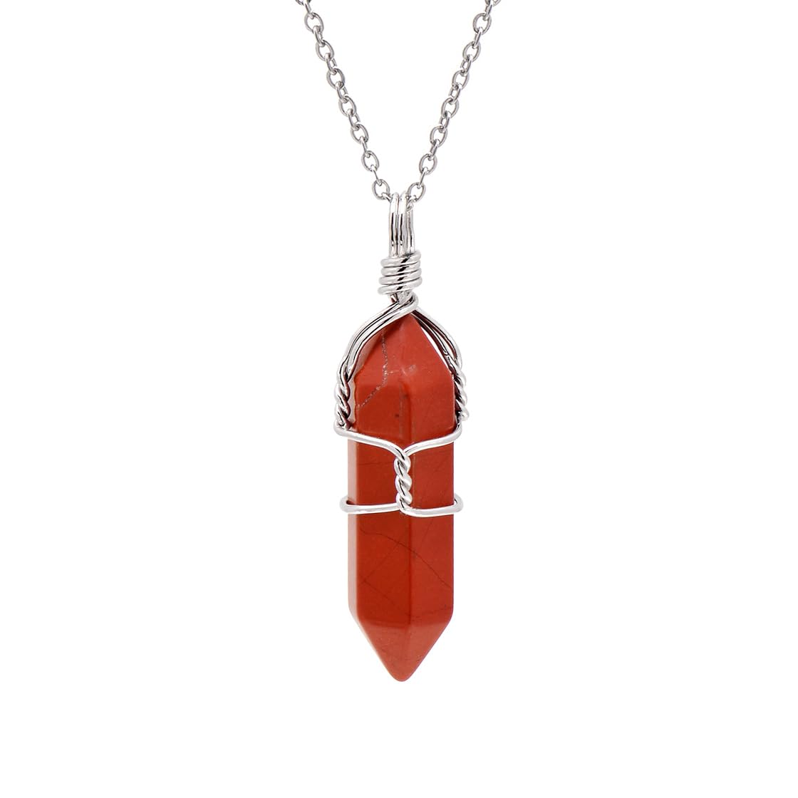 Mineral Stone Point Wire Wrapped Healing Crystal Pendant Necklace for Women Man