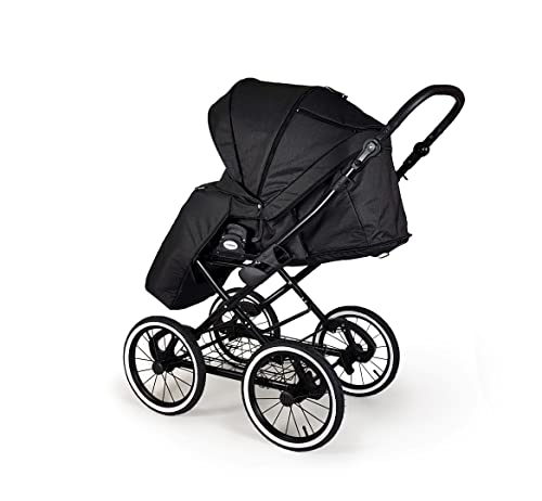 Kinderwagen DESIGN Retro Stil 3in1 Kinderwagenwanne mit Sportwagenaufsatzes XXL Zubehör inkl. ab Geburt NEU Schwarz R35