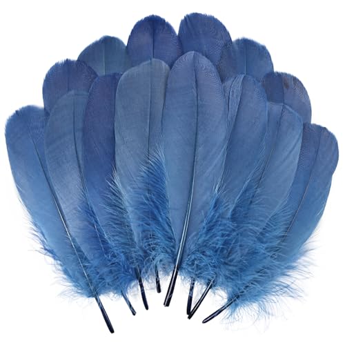 THARAHT 120pcs Navy Goose Feathers Natural Bulk 6-8 inch 15-20cm for Crafts DIY Cosplay Wedding Party Halloween Decoration Goose Nagoire Feathers