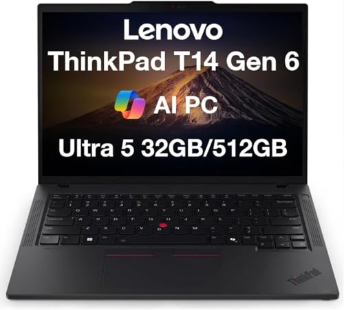 Image of Lenovo ThinkPad T14 Gen 6 Copilot+ Business Laptop 14.0 inch IPS FHD+ Display | Intel Ultra 5-225U (Beats Ultra 7 155U), 32GB DDR5, 512GB SSD, Backlit, Fingerprint, 5MP Webcam, 2 X Thunderbolt 4, Win11Pro