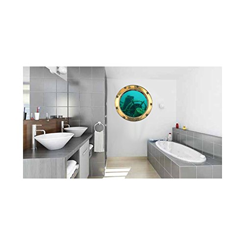 Stickers trompe l'oeil hublot Bateau épave - L 20cm x H 20cm