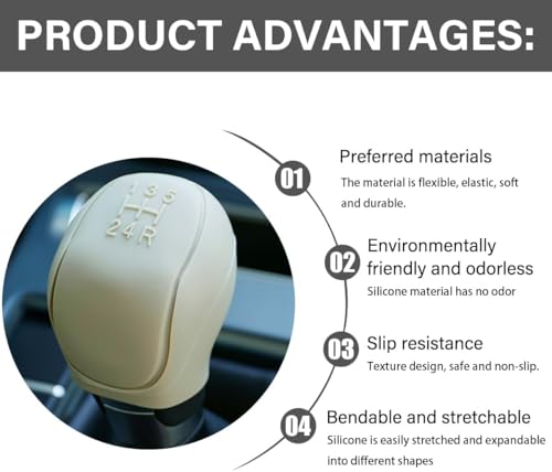 Image of AutoBizarre Car Interior Decoration Anti-Slip Scratch-Resistant 5 Speed Gear Shift Knob Rubber Silicone Cover for All Cars, Vans & Trucks (Beige)