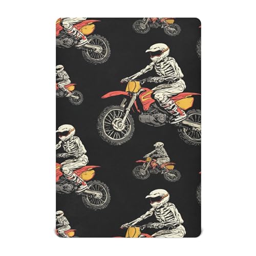 Image of Mazeann Skeleton Dirty Bike Black Crib Sheets Soft Breathable Fitted Baby Crib Sheets Mattress Cover for Girls Boys, 52" x 28" x 9"