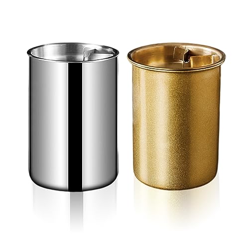 2 peças Cinzeiro de aço inoxidável, Zodors cinzeiro de aço inoxidável exteriores e interiores cinzeiro à prova de vento cinzeiro portátil para casa jardim bar restaurante escritório hotel