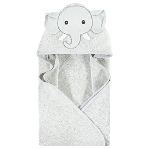 Image of Hudson Baby Unisex Baby Cotton Poly Animal Face Hooded Towel, Gray Elephant, One Size