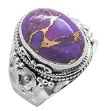 YoTreasure Purple Copper Turquoise Solid 925 Sterling Silver Chunky Ring Jewelry