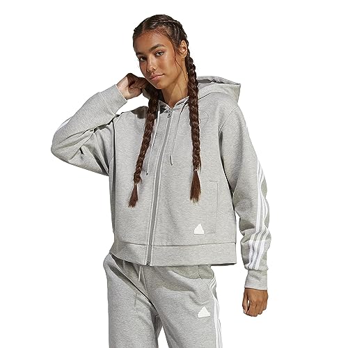 adidas Women's Future Icon Three Stripes Full-Zip Hoodie, Medium Grey Heather, X-Large